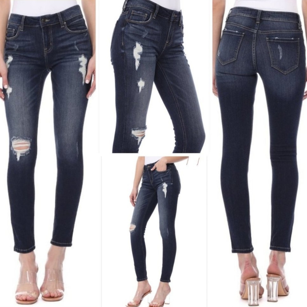 Eunina Dark Wash Jude Mid Rise Distressed Skinny Ankle Jeans Size 7